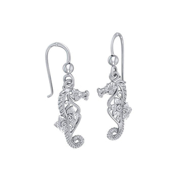 Most precious jewel of the ocean ~ Sterling Silver Seahorse Filigree Hook Earrings Jewelry TER1714 - Jewelry